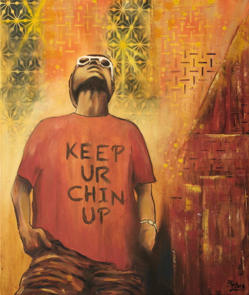 Keep Your Chin Up (Original Mixed Media Painting on 20"x24"x1.5" Canvas)