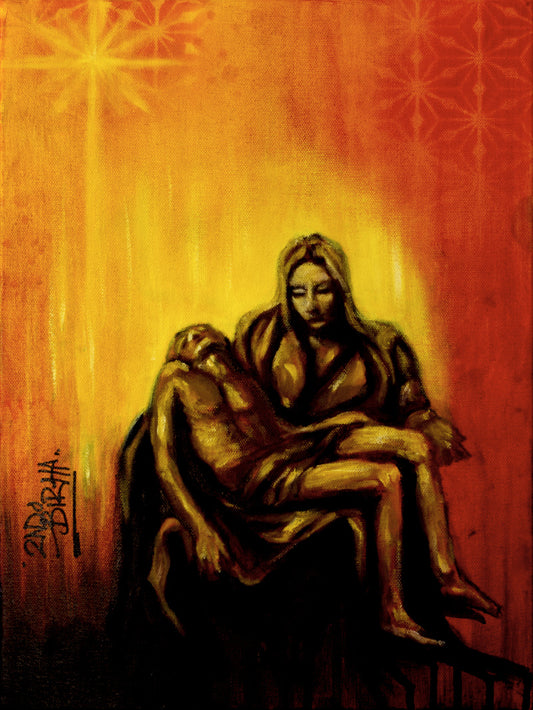 Born of the Spirit - Mary & Jesus (12"x16"x1.5" Original Mixed Media Painting on canvas)