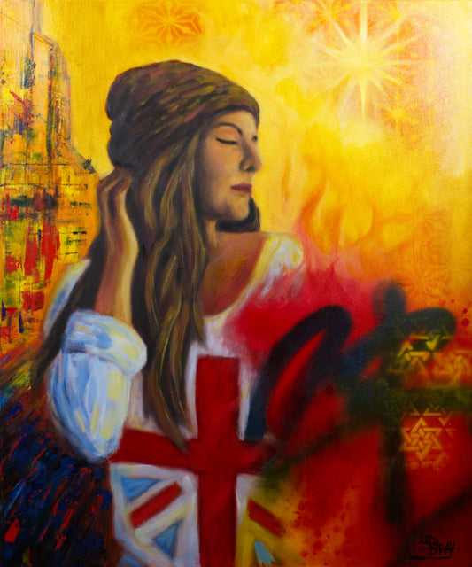 Union Jack Girl (Original Mixed Media Painting on 20"x24"x1.5" Canvas)