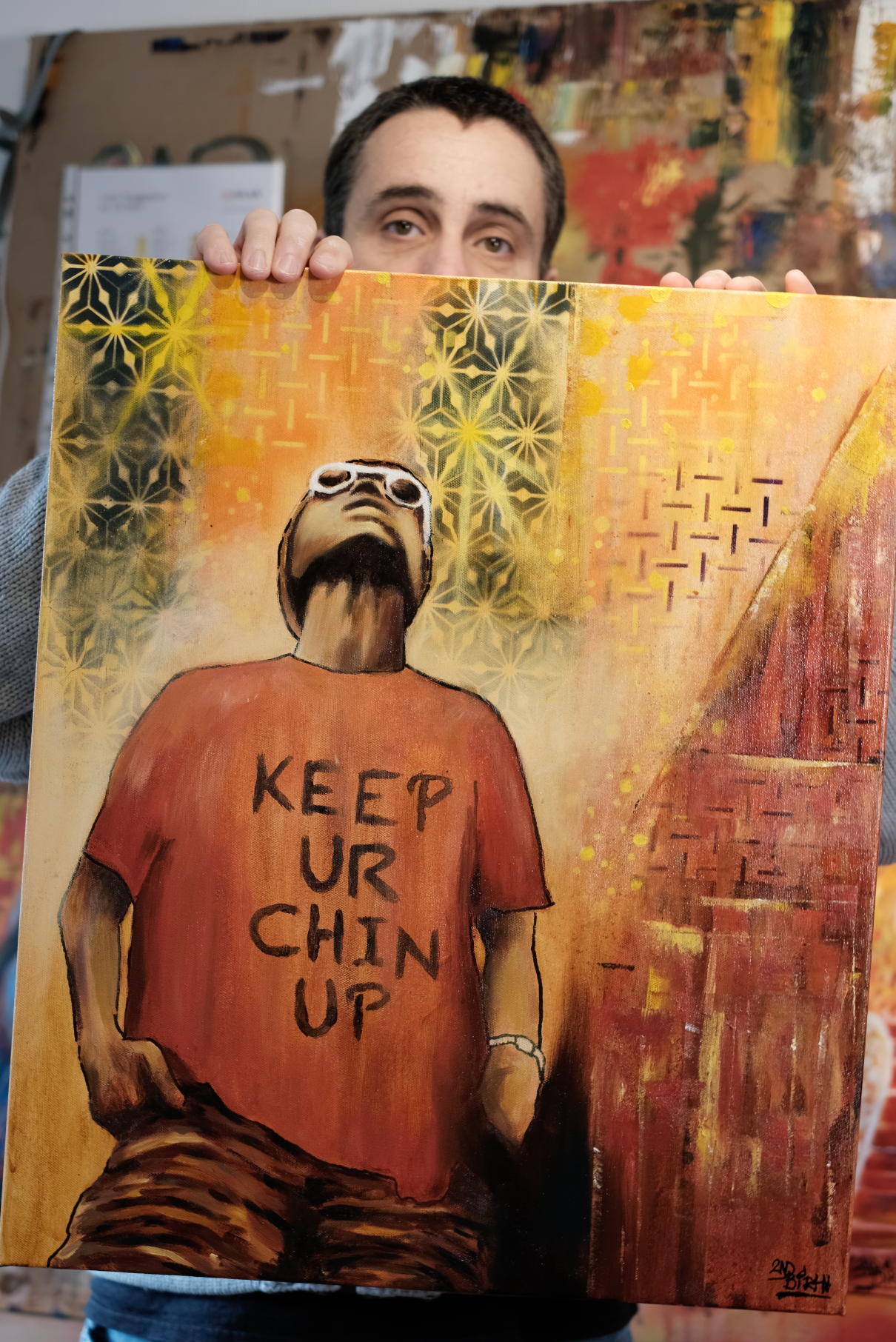 Keep Your Chin Up (Original Mixed Media Painting on 20"x24"x1.5" Canvas)