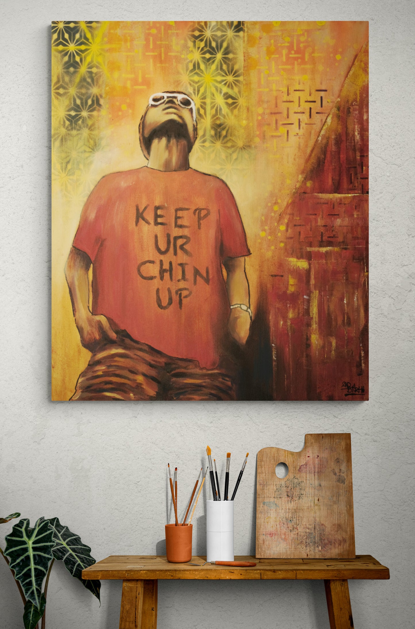 Keep Your Chin Up (Original Mixed Media Painting on 20"x24"x1.5" Canvas)